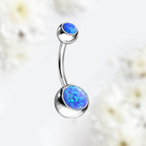 14G Blue Opal Bezel Set Surgical Steel Belly Button Ring